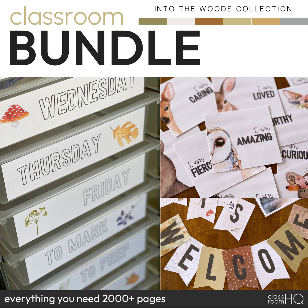 Woodland Forest Theme Classroom Decor Bundle INTO THE WOODS by classroomHQ